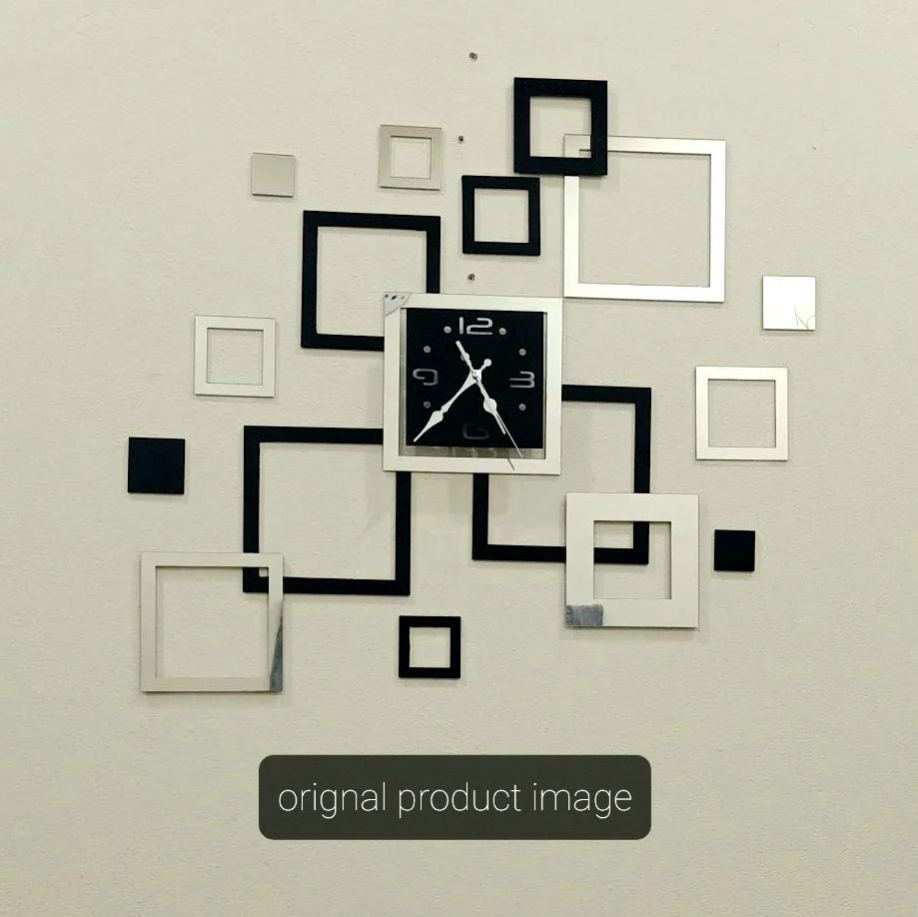 Square Shaped Silver & Golden Acrylic Clock For Wall Decor